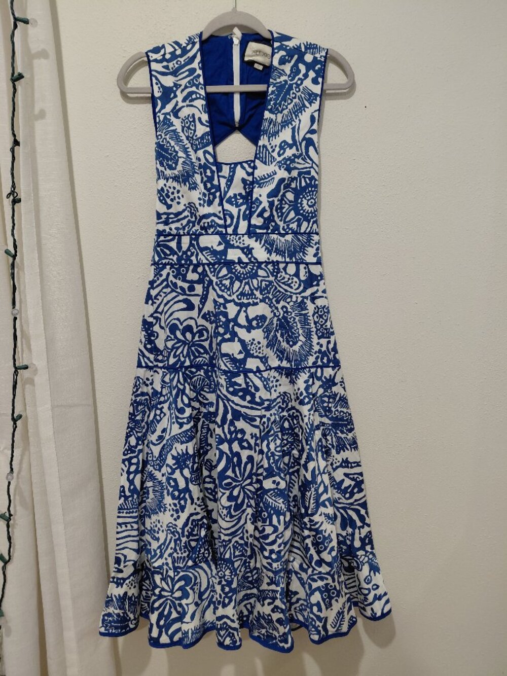 ALEXIS Marianna Blue Abstract Cotton Maxi Dress Small Wedding Cocktail